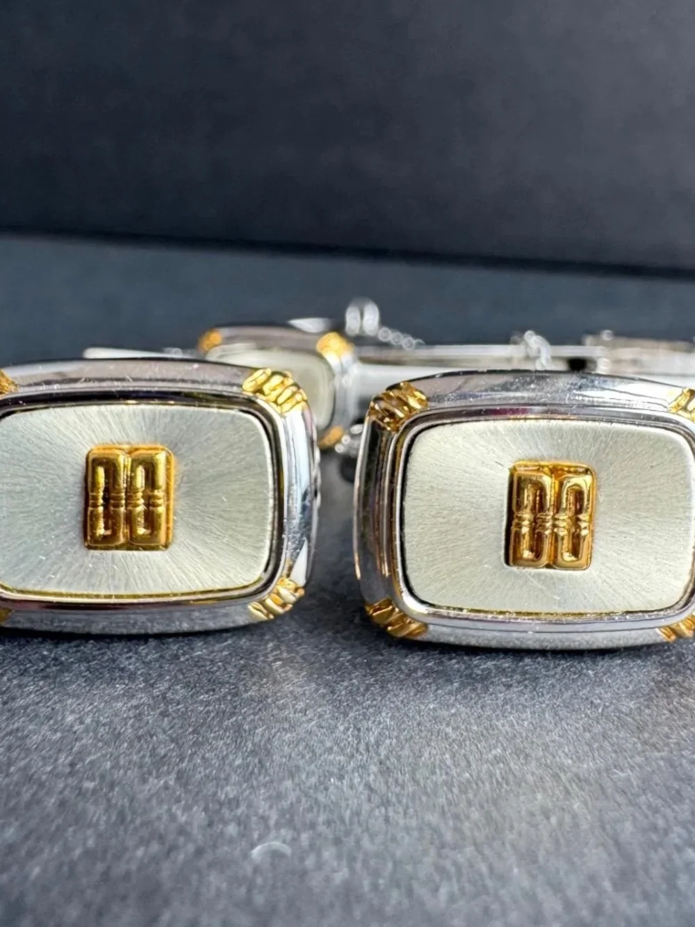 Vintage DAKS England Cufflinks Tie Clip Set Two Tone w/ Box Centennial Mens Gift